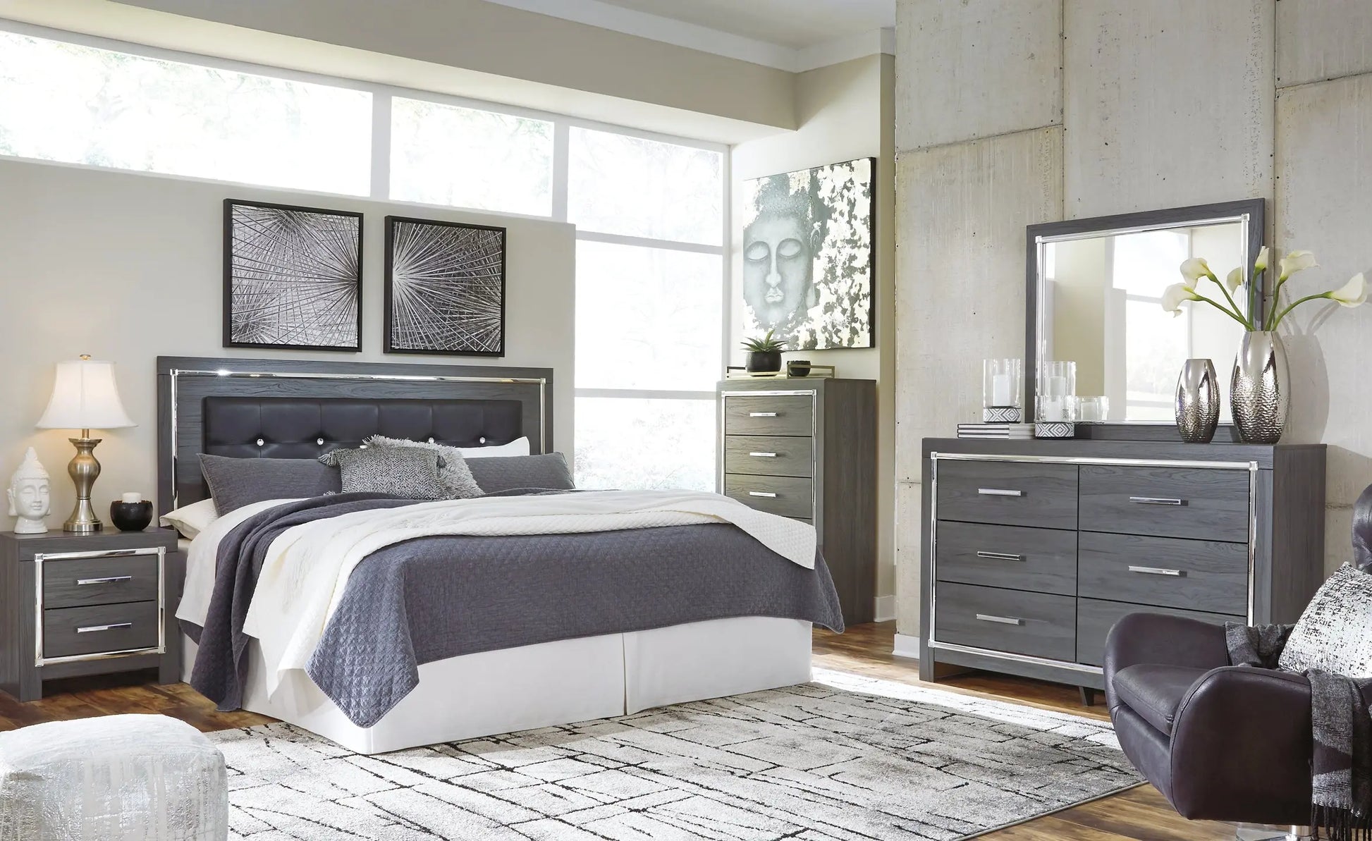 Lodanna King/California King Upholstered Panel Headboard with Mirrored Dresser - Premier Furniture & Mattress
