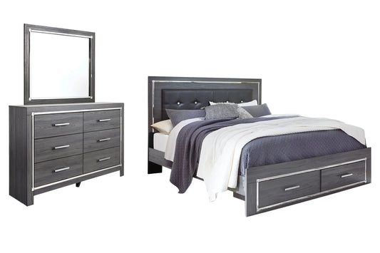 Lodanna King Panel Bed with 2 Storage Drawers with Mirrored Dresser Premier Furniture & Mattress
