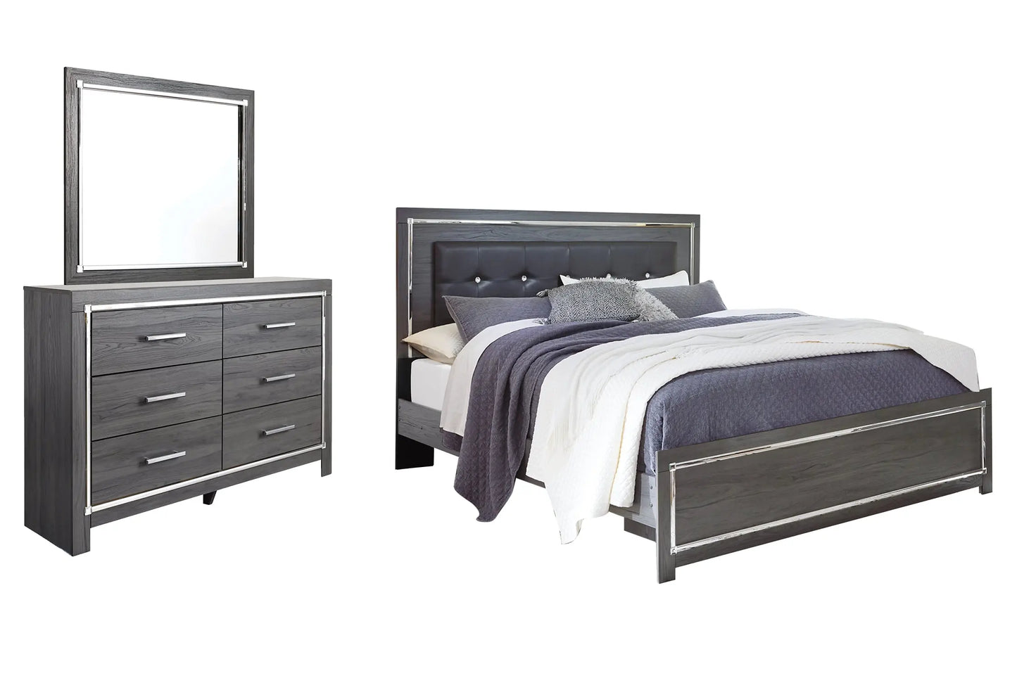 Lodanna King Panel Bed with Mirrored Dresser Premier Furniture & Mattress