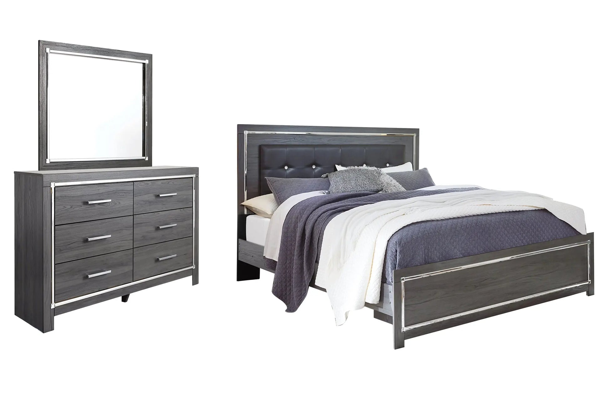 Lodanna King Panel Bed with Mirrored Dresser Premier Furniture & Mattress