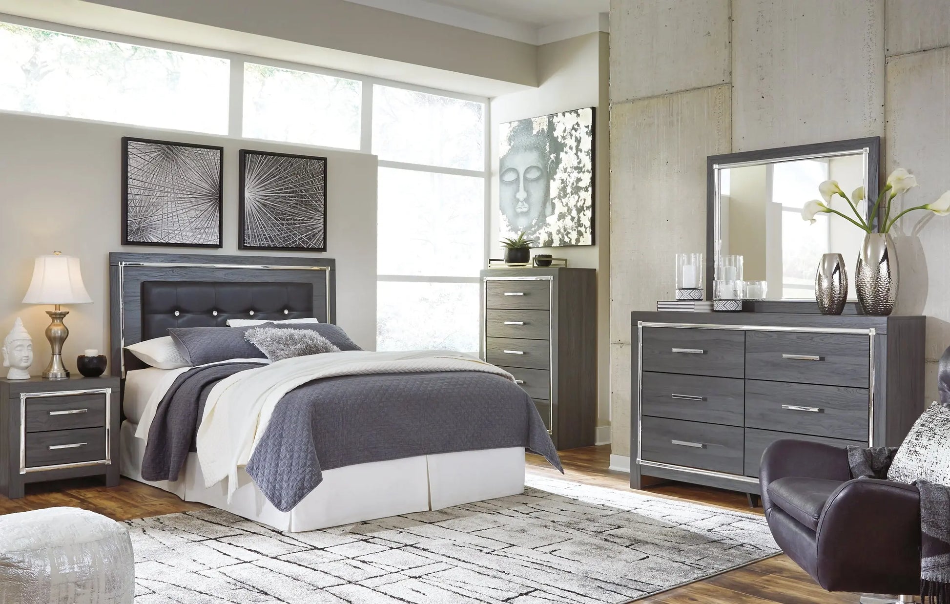 Lodanna Queen/Full Upholstered Panel Headboard with Mirrored Dresser - Premier Furniture & Mattress