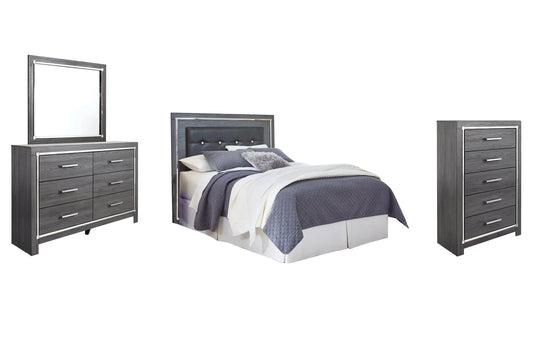 Lodanna Queen/Full Upholstered Panel Headboard with Mirrored Dresser and Chest Premier Furniture & Mattress