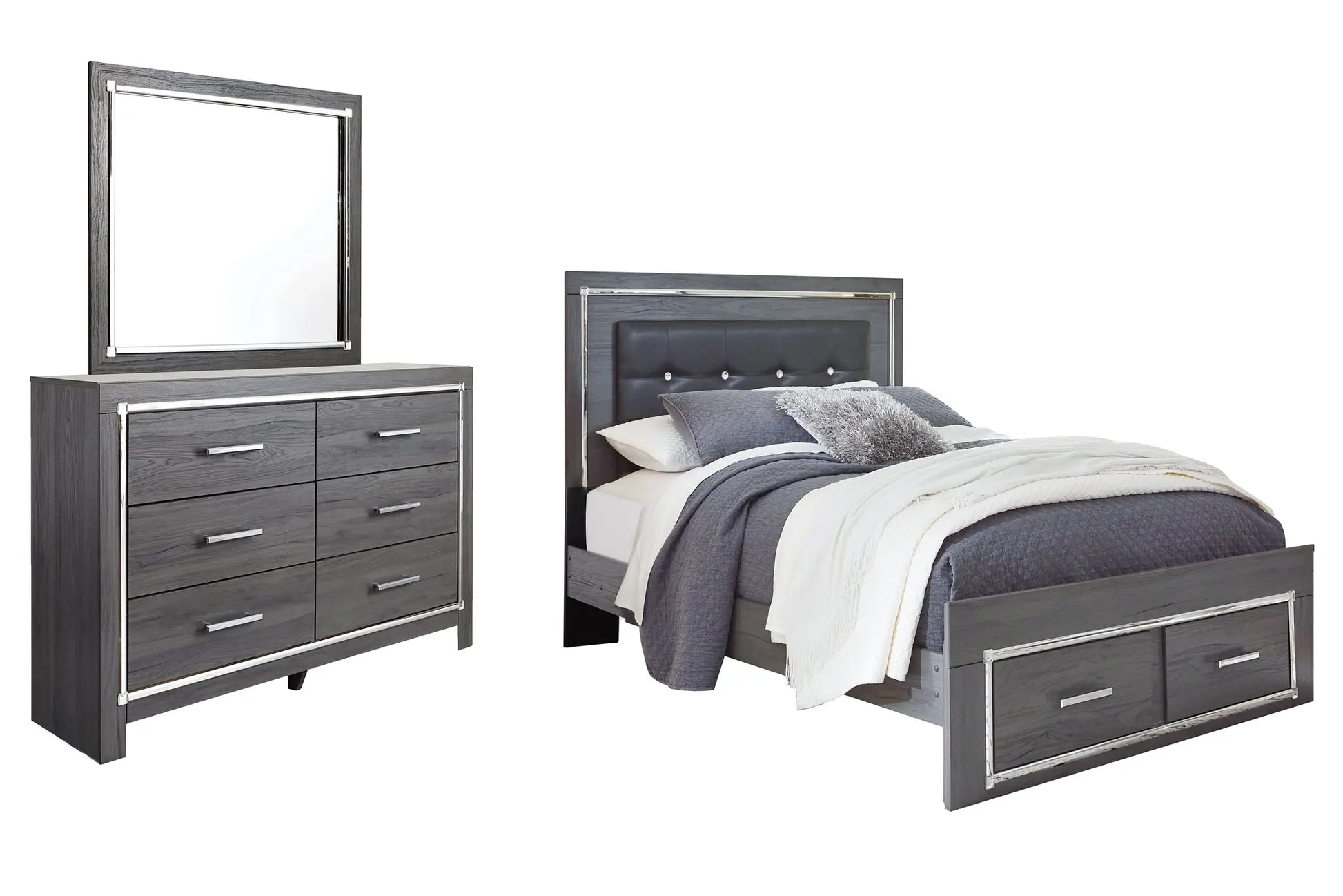 Lodanna Queen Panel Bed with 2 Storage Drawers with Mirrored Dresser Premier Furniture & Mattress