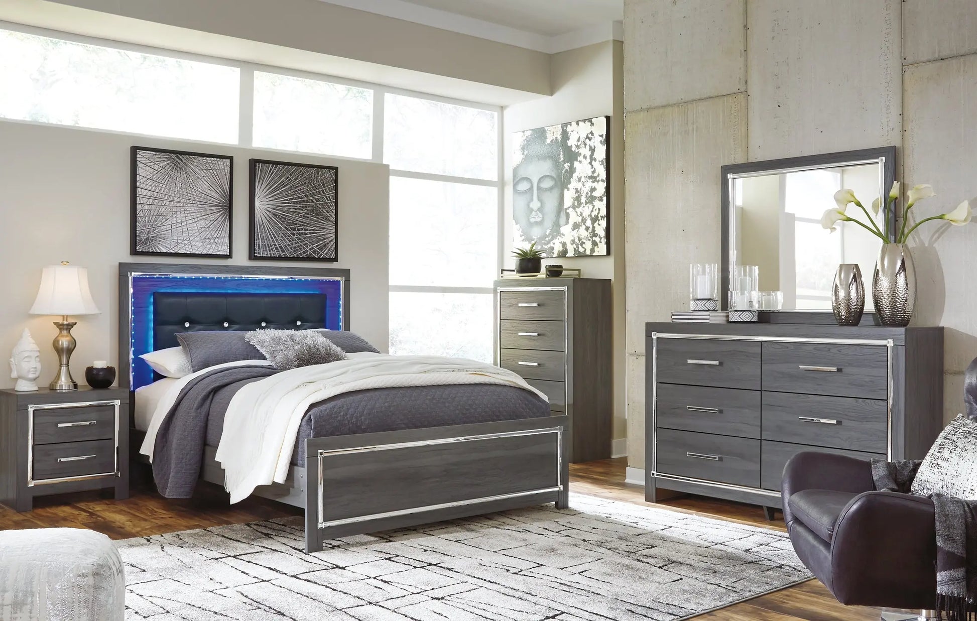 Lodanna Queen Panel Bed with Mirrored Dresser Premier Furniture & Mattress