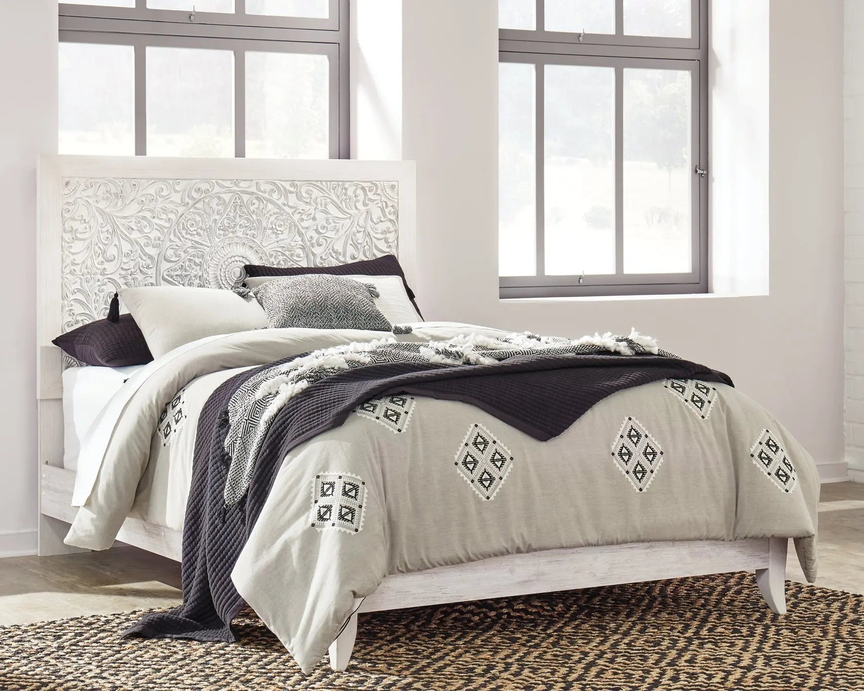 Paxberry Queen Panel Bed with Mirrored Dresser - Premier Furniture & Mattress