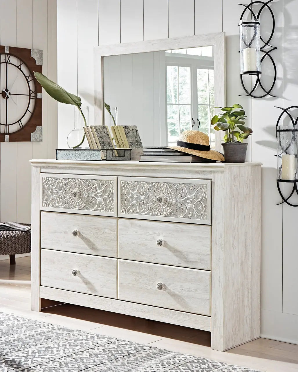 Paxberry Queen Panel Bed with Mirrored Dresser - Premier Furniture & Mattress