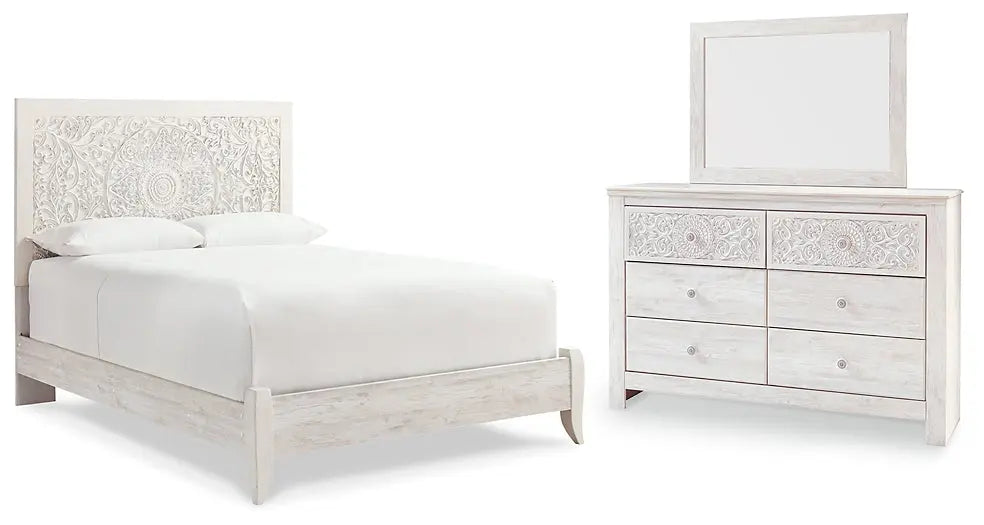 Paxberry Queen Panel Bed with Mirrored Dresser - Premier Furniture & Mattress