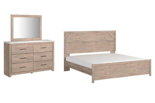 Senniberg King Panel Bed with Mirrored Dresser Premier Furniture & Mattress