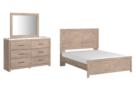 Senniberg Queen Panel Bed with Mirrored Dresser Premier Furniture & Mattress