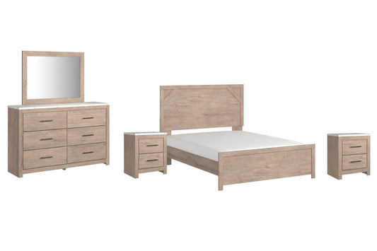 Senniberg Queen Panel Bed with Mirrored Dresser and 2 Nightstands Premier Furniture & Mattress