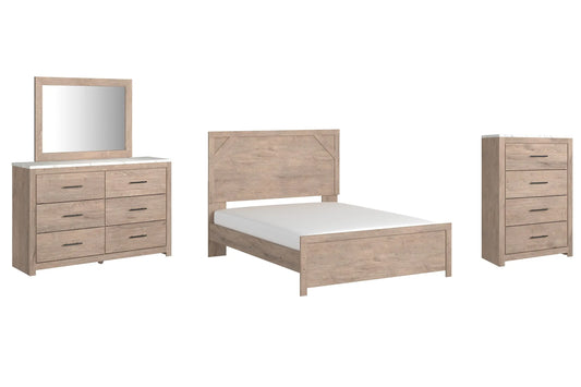 Senniberg Queen Panel Bed with Mirrored Dresser and Chest Premier Furniture & Mattress