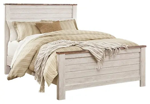 Willowton Queen Panel Bed with Mirrored Dresser - Premier Furniture & Mattress