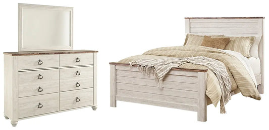 Willowton Queen Panel Bed with Mirrored Dresser Premier Furniture & Mattress