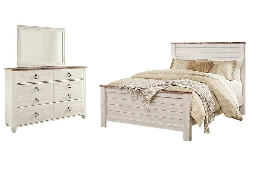 Willowton Queen Panel Bed with Mirrored Dresser - Premier Furniture & Mattress