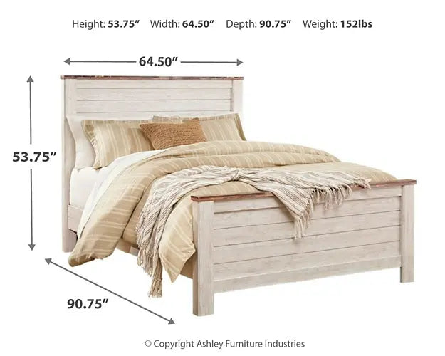 Willowton Queen Panel Bed with Mirrored Dresser - Premier Furniture & Mattress