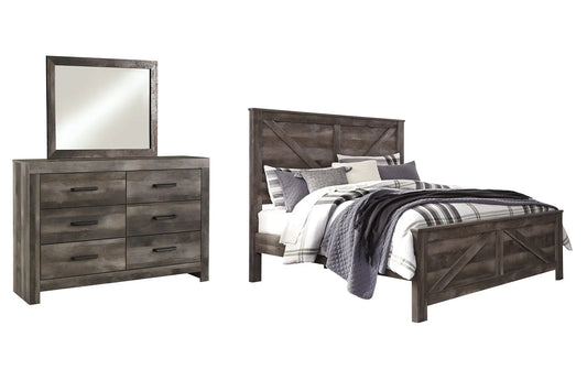 Wynnlow King Crossbuck Panel Bed with Mirrored Dresser Premier Furniture & Mattress