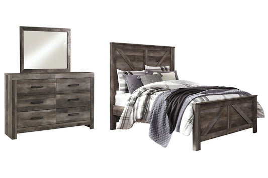 Wynnlow Queen Crossbuck Panel Bed with Mirrored Dresser Premier Furniture & Mattress