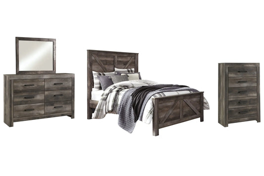 Wynnlow Queen Crossbuck Panel Bed with Mirrored Dresser and Chest Premier Furniture & Mattress