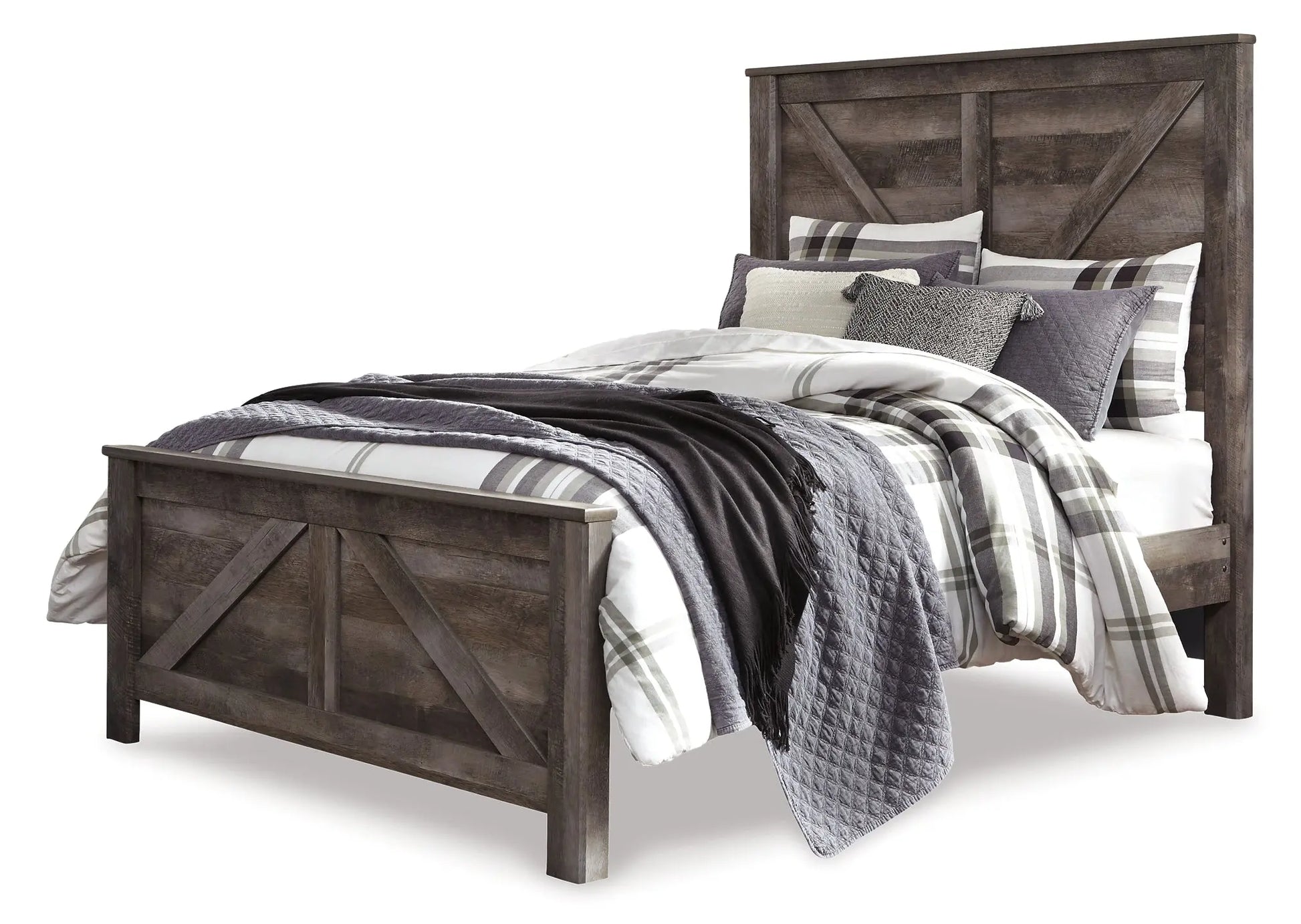 Wynnlow Queen Crossbuck Panel Bed with Mirrored Dresser and Chest Premier Furniture & Mattress