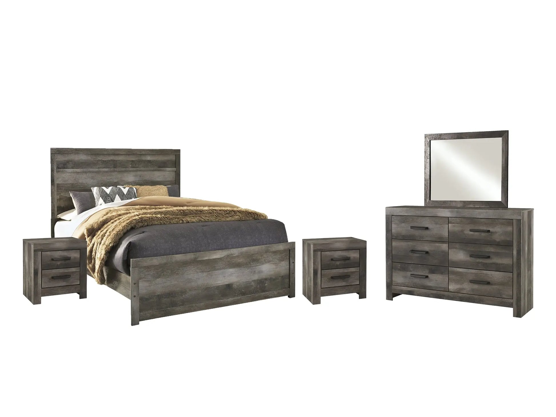 Wynnlow Queen Panel Bed with Mirrored Dresser and 2 Nightstands Premier Furniture & Mattress