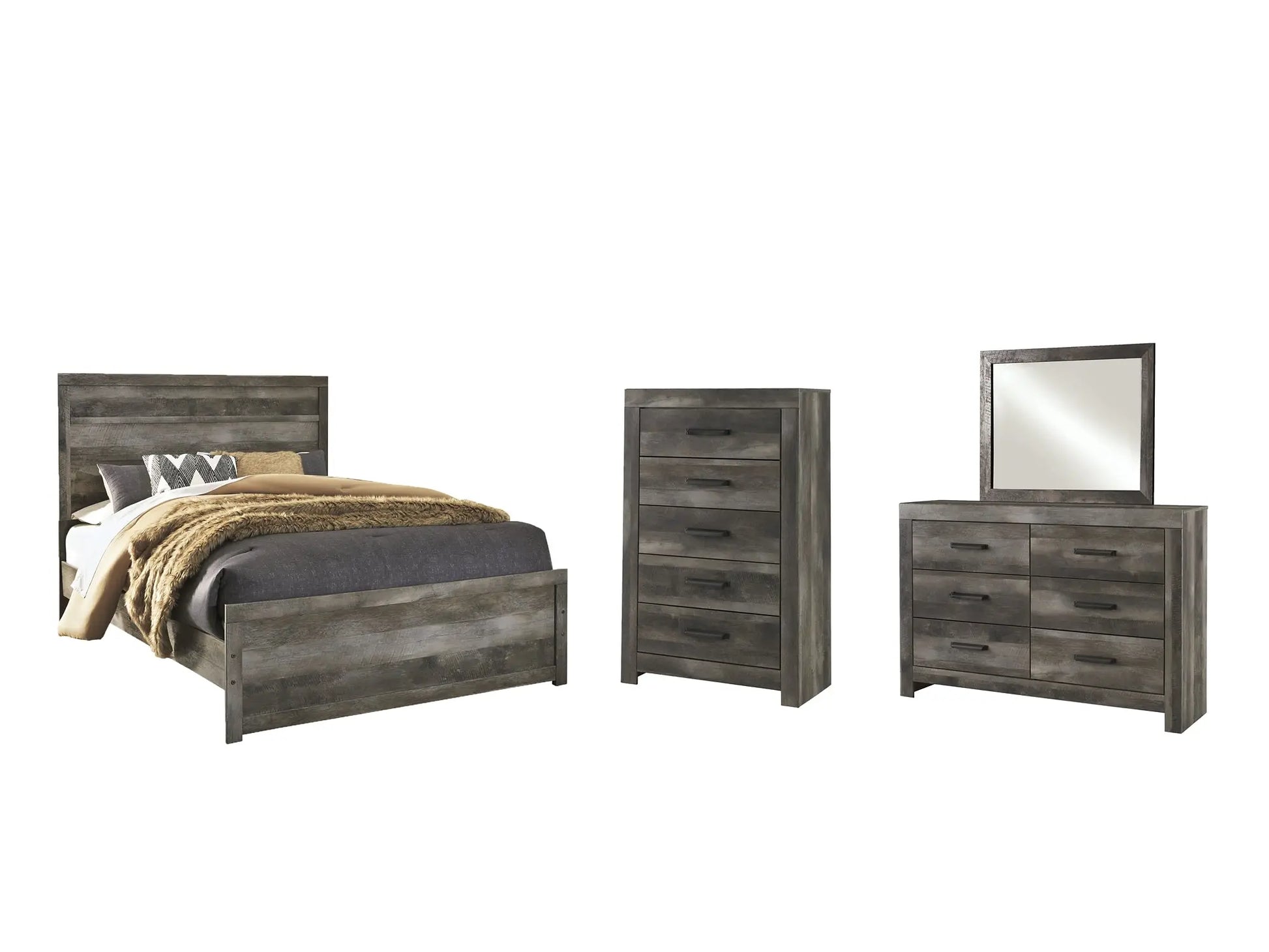 Wynnlow Queen Panel Bed with Mirrored Dresser and Chest Premier Furniture & Mattress