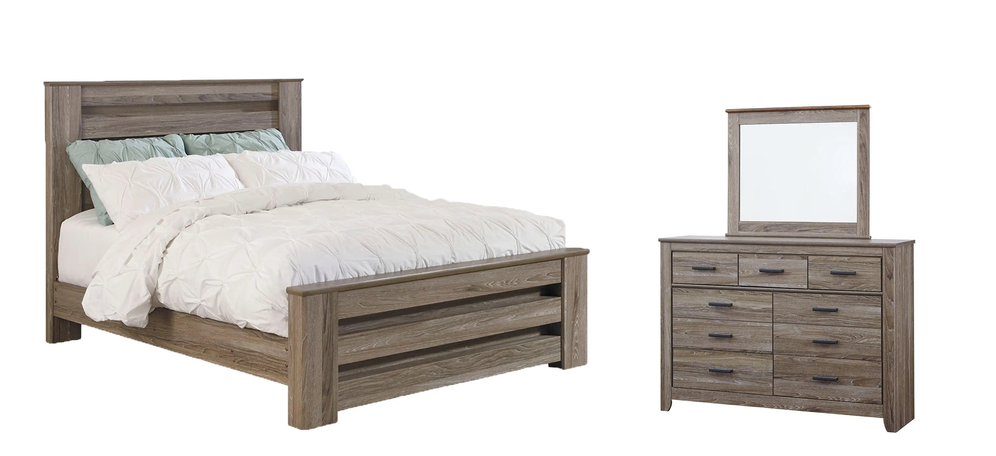 Zelen Queen Panel Bed with Mirrored Dresser Premier Furniture & Mattress