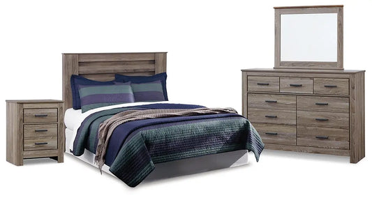Zelen Queen Panel Headboard with Mirrored Dresser and Nightstand Premier Furniture & Mattress