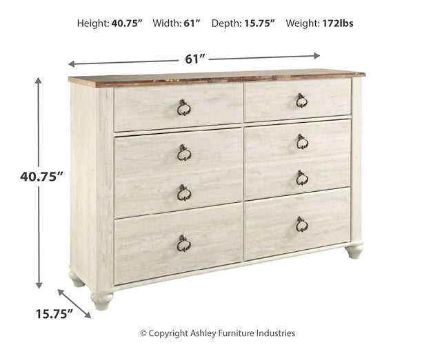Willowton Six Drawer Dresser - Premier Furniture & Mattress