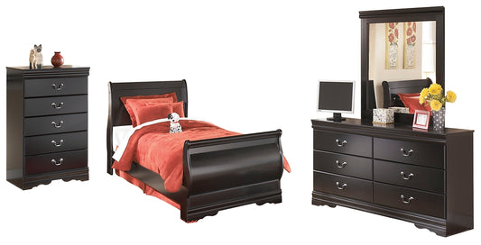 Huey Vineyard Full Sleigh Bed with Mirrored Dresser and Chest - Premier Furniture & Mattress