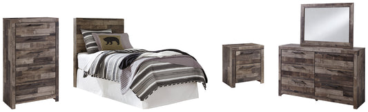 Derekson Twin Panel Headboard with Mirrored Dresser, Chest and Nightstand - Premier Furniture & Mattress