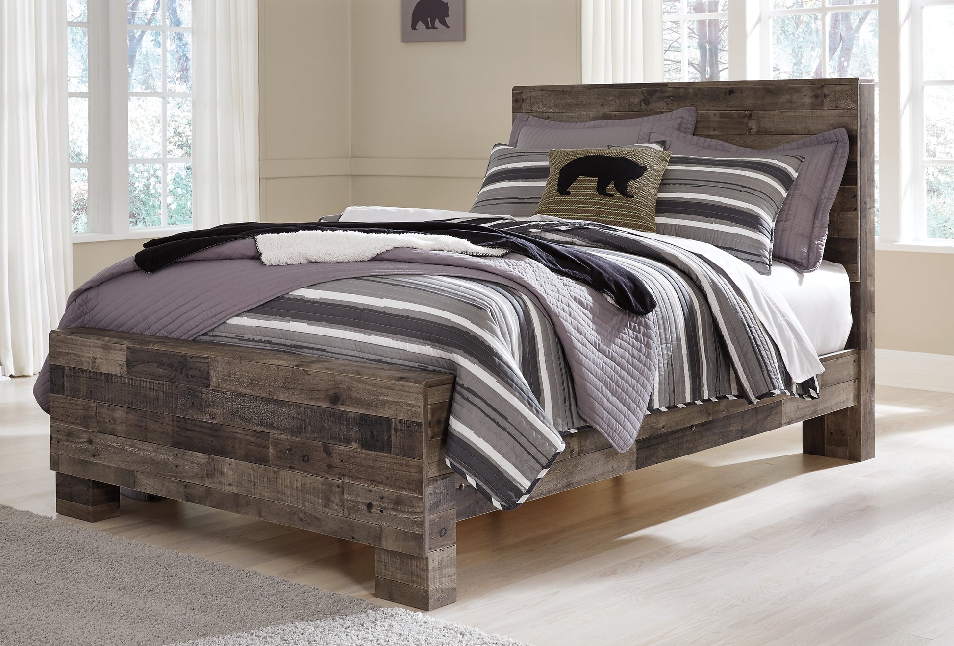 Derekson Full Panel Bed with Mirrored Dresser and Chest - Premier Furniture & Mattress