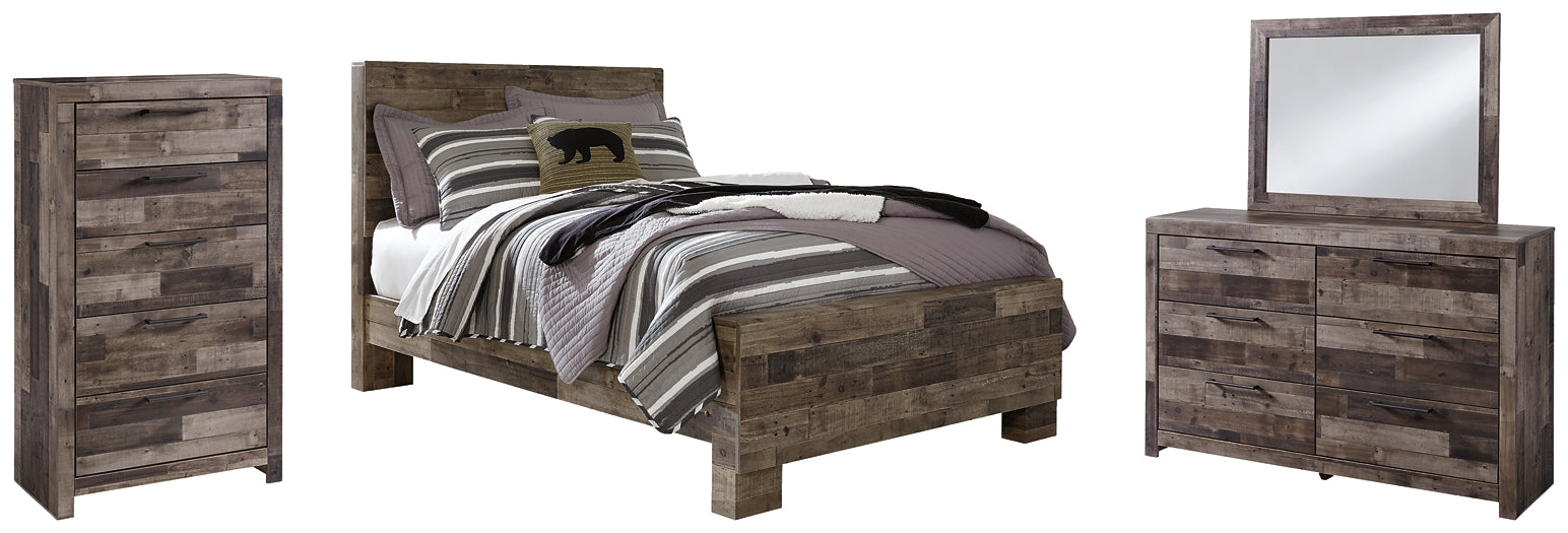 Derekson Full Panel Bed with Mirrored Dresser and Chest - Premier Furniture & Mattress