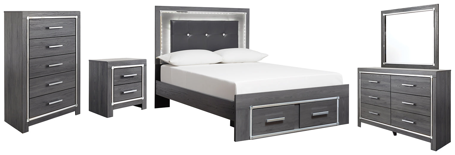 Lodanna Full Panel Bed with 2 Storage Drawers with Mirrored Dresser, Chest and Nightstand - Premier Furniture & Mattress