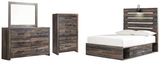 Drystan Full Panel Bed with 4 Storage Drawers with Mirrored Dresser and Chest - Premier Furniture & Mattress