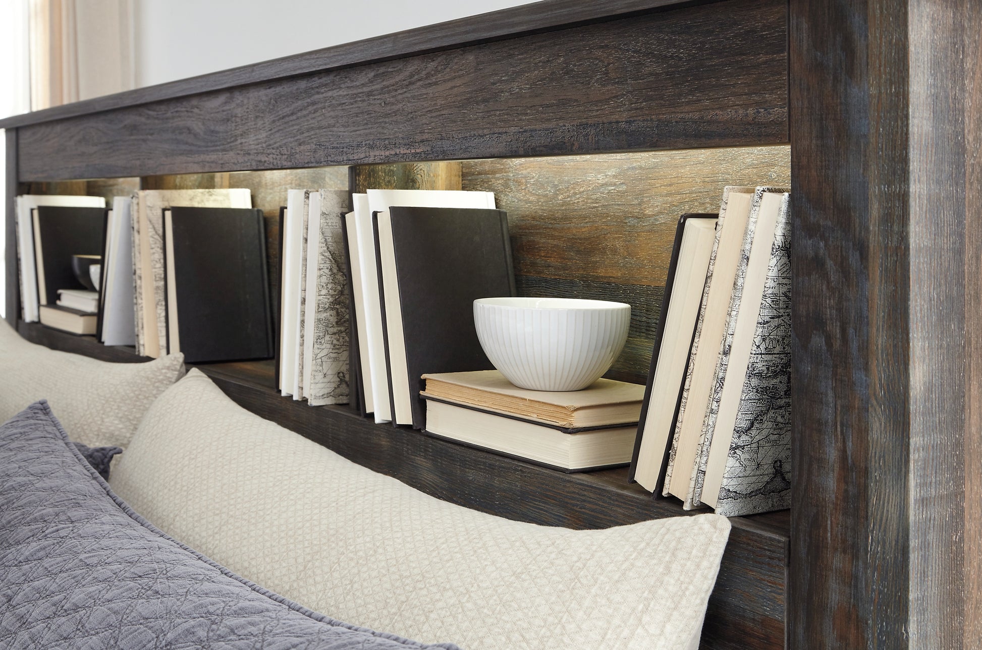 California king storage bed with bookcase headboard discount