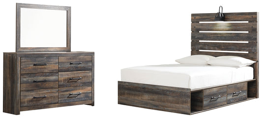 Drystan Full Panel Bed with 4 Storage Drawers with Mirrored Dresser - Premier Furniture & Mattress