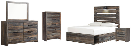 Drystan Full Panel Bed with 4 Storage Drawers with Mirrored Dresser, Chest and Nightstand - Premier Furniture & Mattress