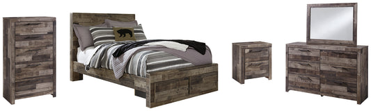 Derekson Full Panel Bed with 2 Storage Drawers with Mirrored Dresser, Chest and Nightstand - Premier Furniture & Mattress