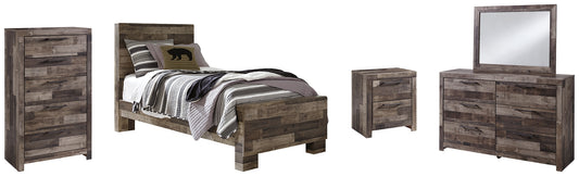 Derekson Twin Panel Bed with Mirrored Dresser, Chest and Nightstand - Premier Furniture & Mattress