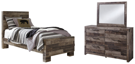 Derekson Twin Panel Bed with Mirrored Dresser - Premier Furniture & Mattress