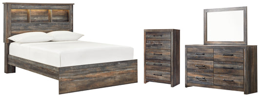 Drystan Full Bookcase Bed with Mirrored Dresser and Chest - Premier Furniture & Mattress