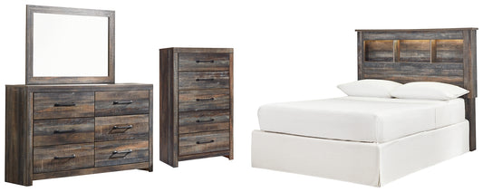 Drystan Full Bookcase Headboard with Mirrored Dresser and Chest - Premier Furniture & Mattress