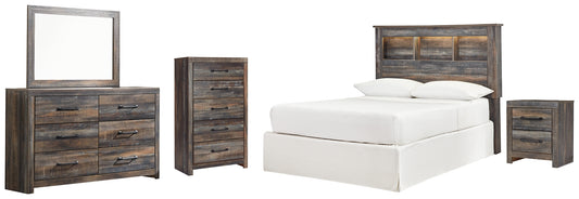 Drystan Full Bookcase Headboard with Mirrored Dresser, Chest and Nightstand - Premier Furniture & Mattress