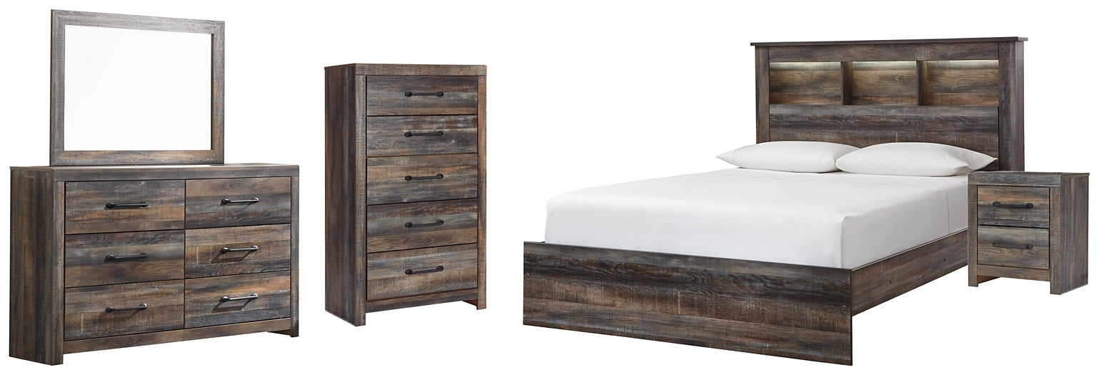 Drystan Queen Bookcase Bed with Mirrored Dresser, Chest and Nightstand - Premier Furniture & Mattress