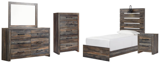 Drystan Twin Panel Bed with Mirrored Dresser, Chest and Nightstand - Premier Furniture & Mattress