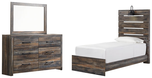 Drystan Twin Panel Bed with Mirrored Dresser - Premier Furniture & Mattress