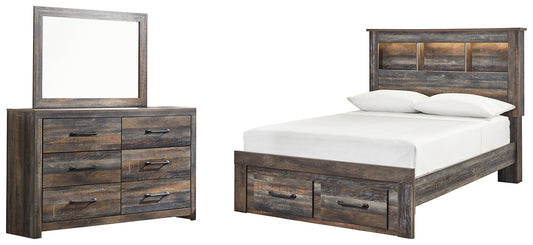 Drystan Full Bookcase Bed with 2 Storage Drawers with Mirrored Dresser - Premier Furniture & Mattress