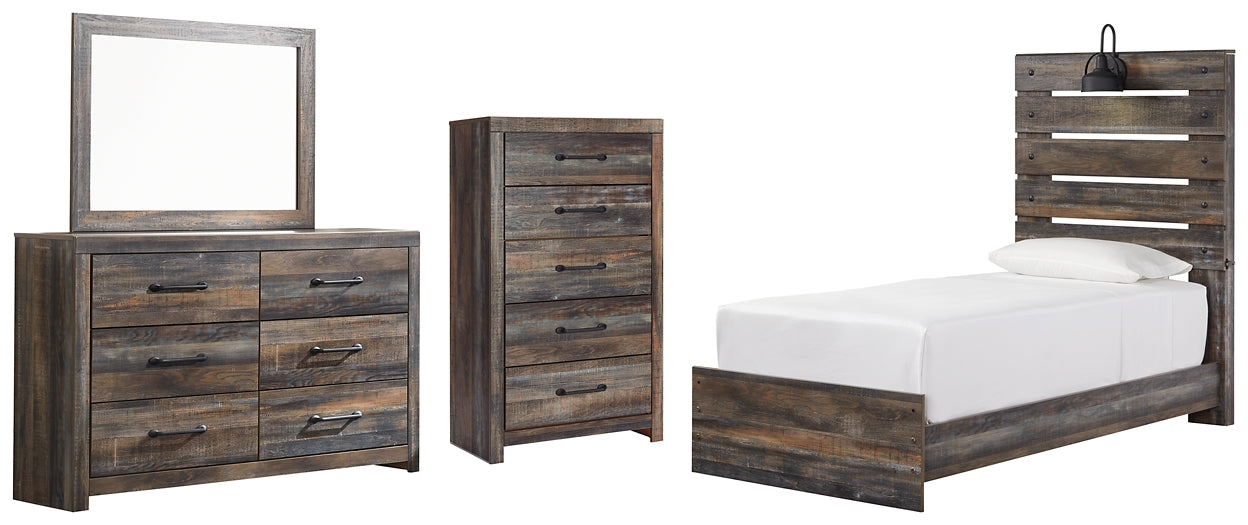 Drystan Twin Panel Bed with Mirrored Dresser and Chest - Premier Furniture & Mattress