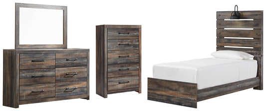 Drystan Twin Panel Bed with Mirrored Dresser and Chest - Premier Furniture & Mattress