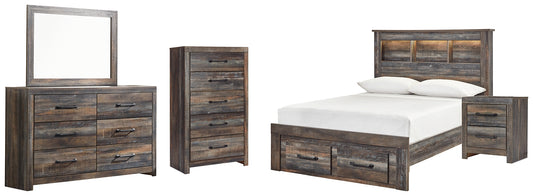 Drystan Full Bookcase Bed with 2 Storage Drawers with Mirrored Dresser, Chest and Nightstand - Premier Furniture & Mattress